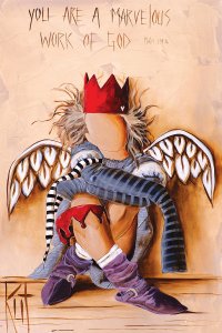 Faceless woman with crown and angel wings