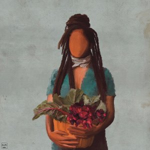 Black woman holding basket of radishes