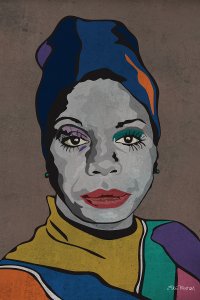 Nina Simone with colorful headscarf