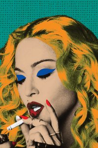Madonna holding cigarette with blue eyeshadow