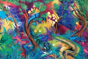 Colorful swirly forest