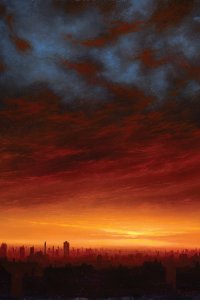 Red and orange sunset over new york city