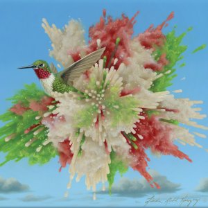 Hummingbird with colorful explosion