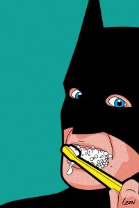 Batman brushing his teeth