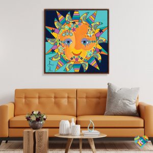 Patterned sun with smiling face