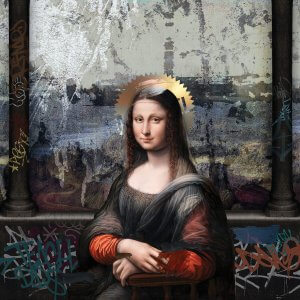 Mona Lisa with collage background