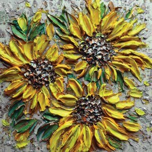 NKH56 Three textured sunflowers