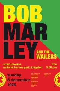 Poster of Bob Marley and the Wailers in green and red
