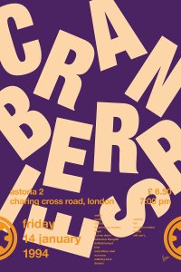 Cranberries band poster with cluttered letters and purple background