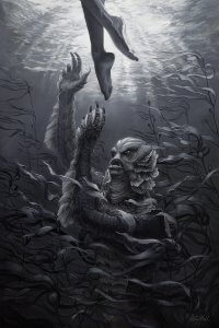 Underwater monster grabbing a person's feet