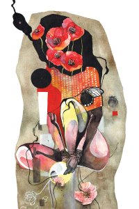 PNY20 Abstract woman sitting down with flowers