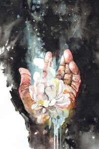 PNY22 Open hand with flower reaching into darkness