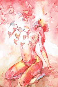 PNY7 Faceless nude woman sitting on knees with butterflies flying out of body