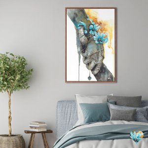 Roomshot-PNY27 Hands gripping onto each other with blue flowers and a heart charm necklace