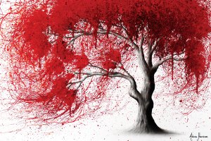 Tree with vibrant red leaves