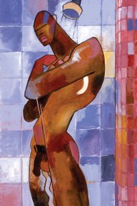 DSS70 Nude Black faceless man standing in shower
