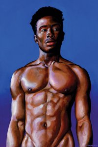 DSS82 Nude Black man in front of blue background