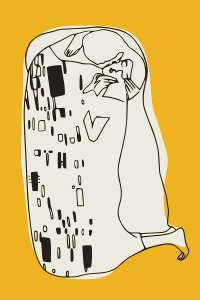 Outline of man and woman in embrace with patterned clothing