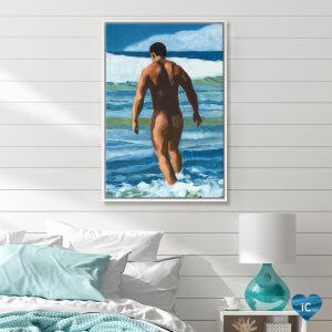 Room-Shot-DSS30 Backside of nude man walking into the ocean