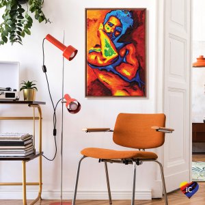 Nude man in model pose with rainbow colors