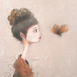 FMM67 Side profile of woman staring at a butterfly