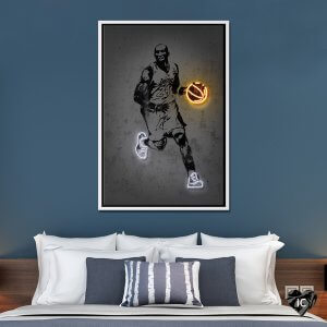 Kobe Bryant with neon glowing basketball and white neon shoes
