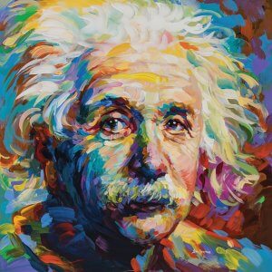A colorful portrait of Albert Einstein