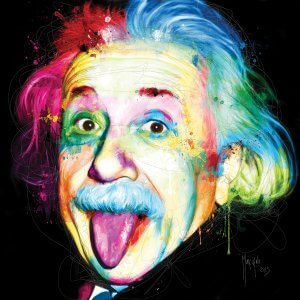 A colorful portrait of Albert Einstein with his tongue out