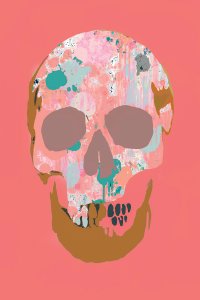Splatter painted skull against a pink background