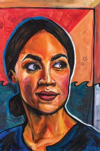 Alexandria Ocasio-Cortez portraits with red and blue coloring