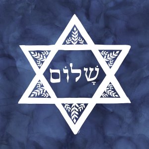 Star of David with Hebrew words and a blue background