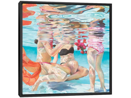 josep moncada painting - three women underwater in swimsuits