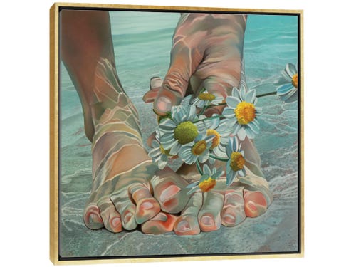 josep moncada painting - feet underwater with flowers