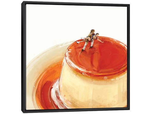 Daria Rosso digital illustration - a pair of ice skaters on top of panna cotta