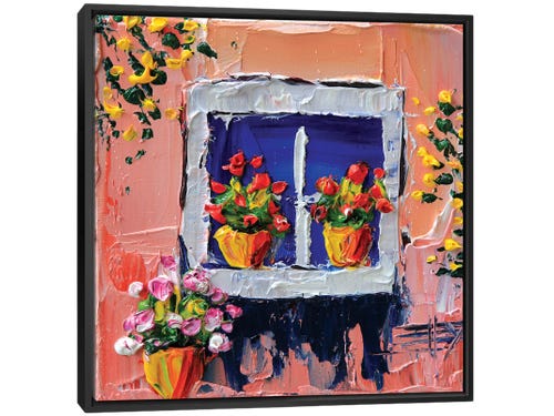lisa elley painting - flower pots on a windowsill