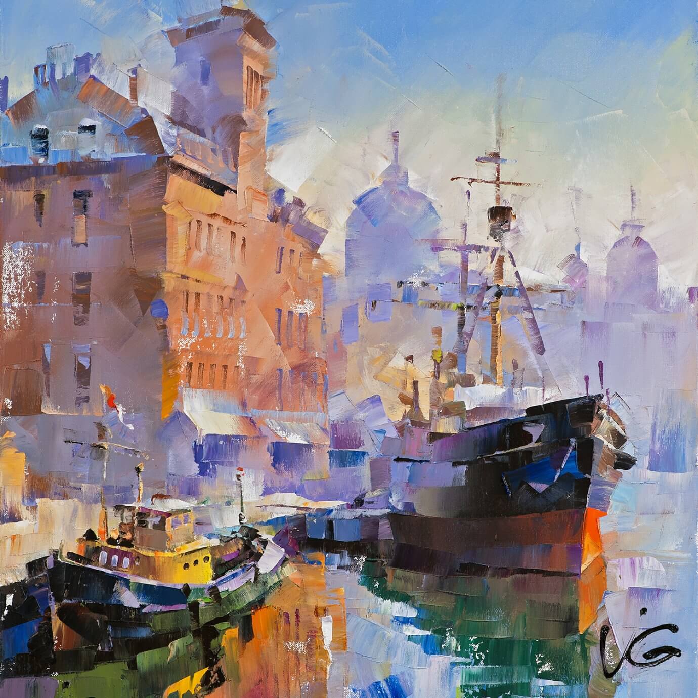 Volodymyr Glukhomanyuk painting - boats in water