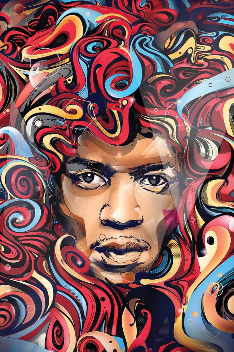 yo az digital art - colorful portrait of jimi hendrix