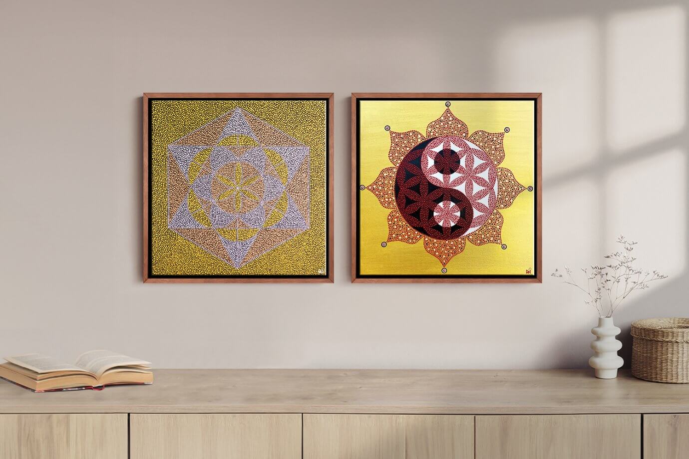 mandala art hanging on wall