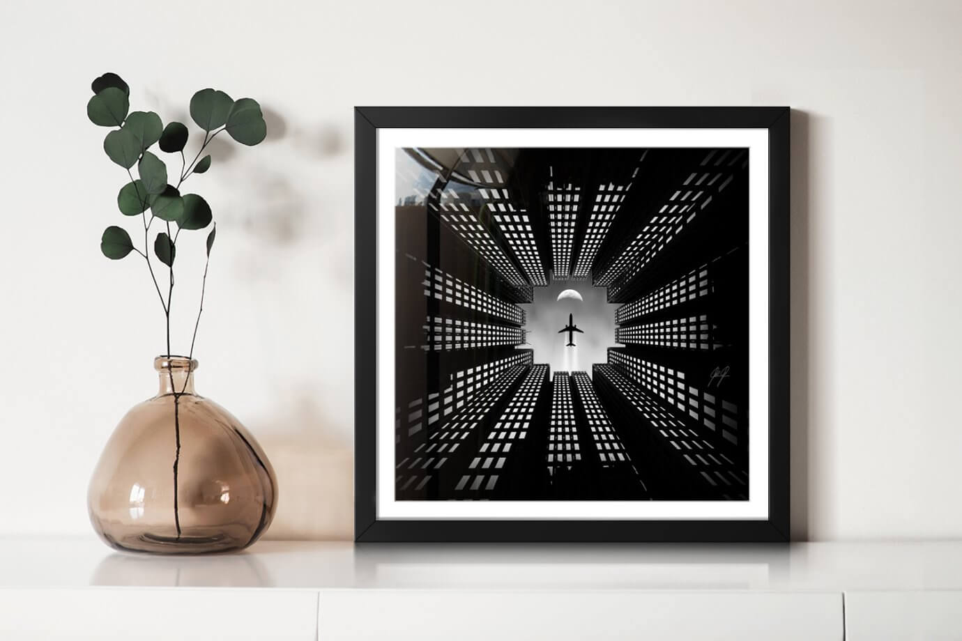architecture photograph in black frame