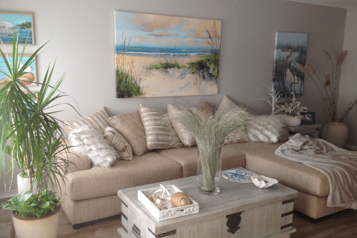 beach art painting in living room