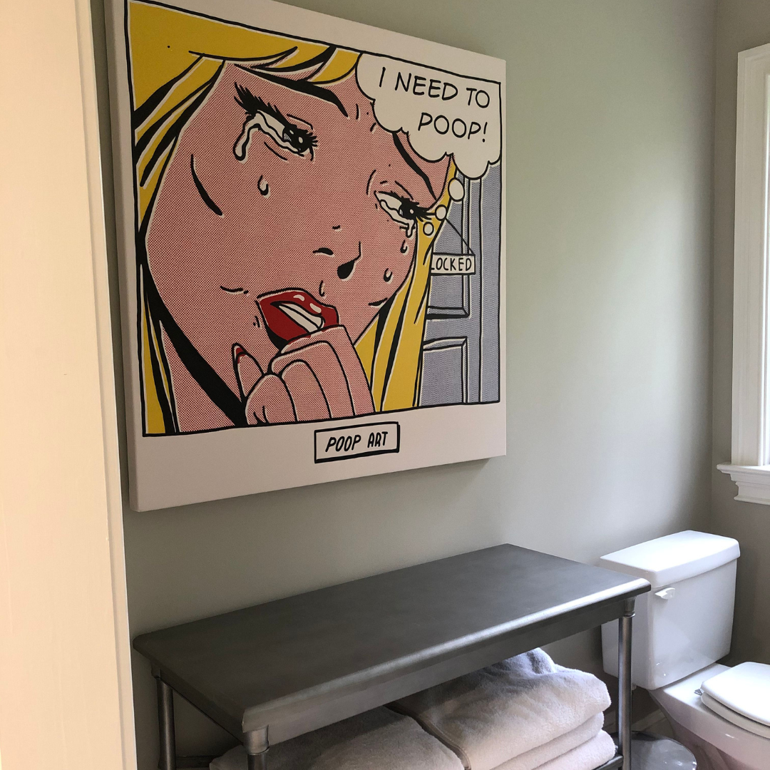 funny comic painting in bathroom