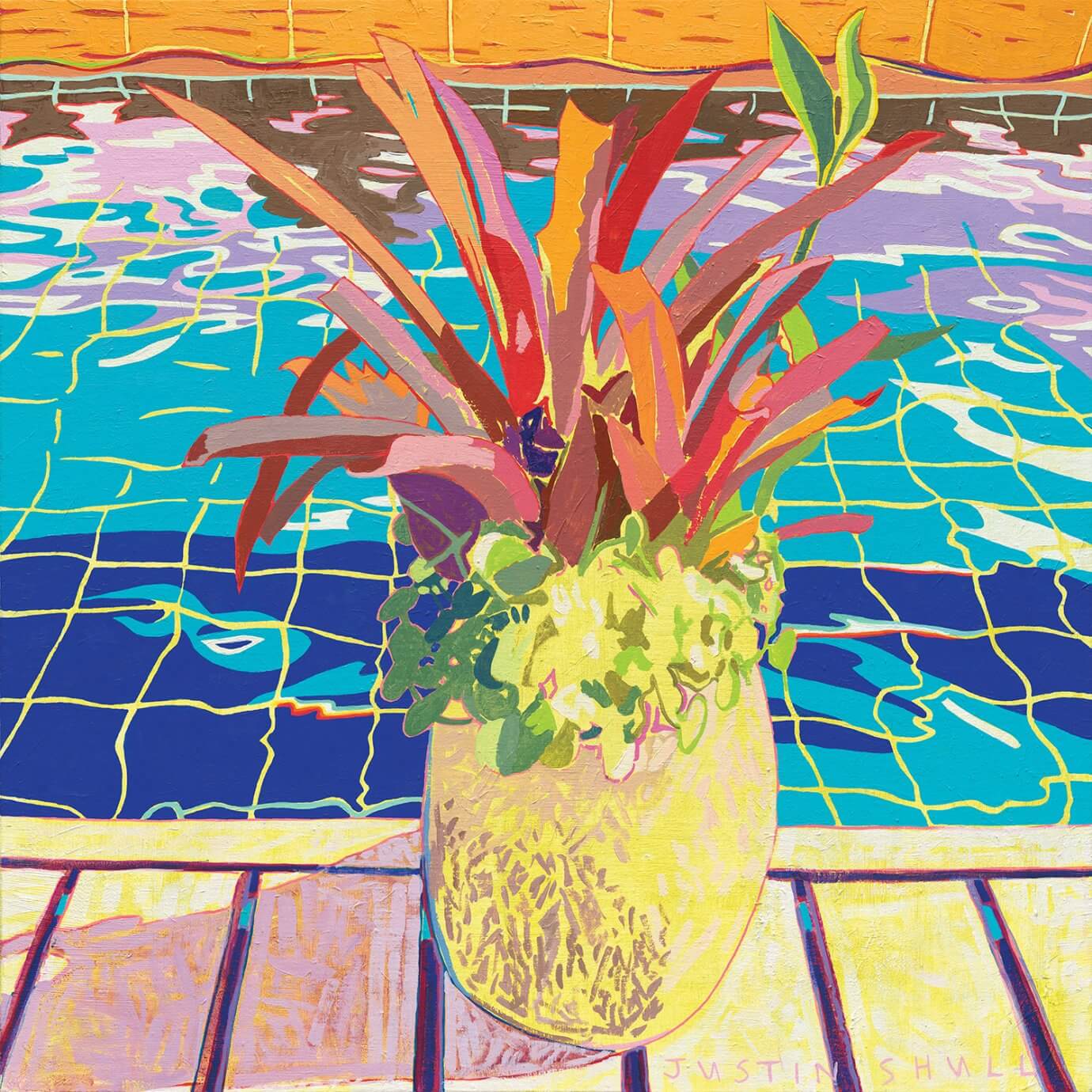justin shull painting and digital art - pineapple by the pool