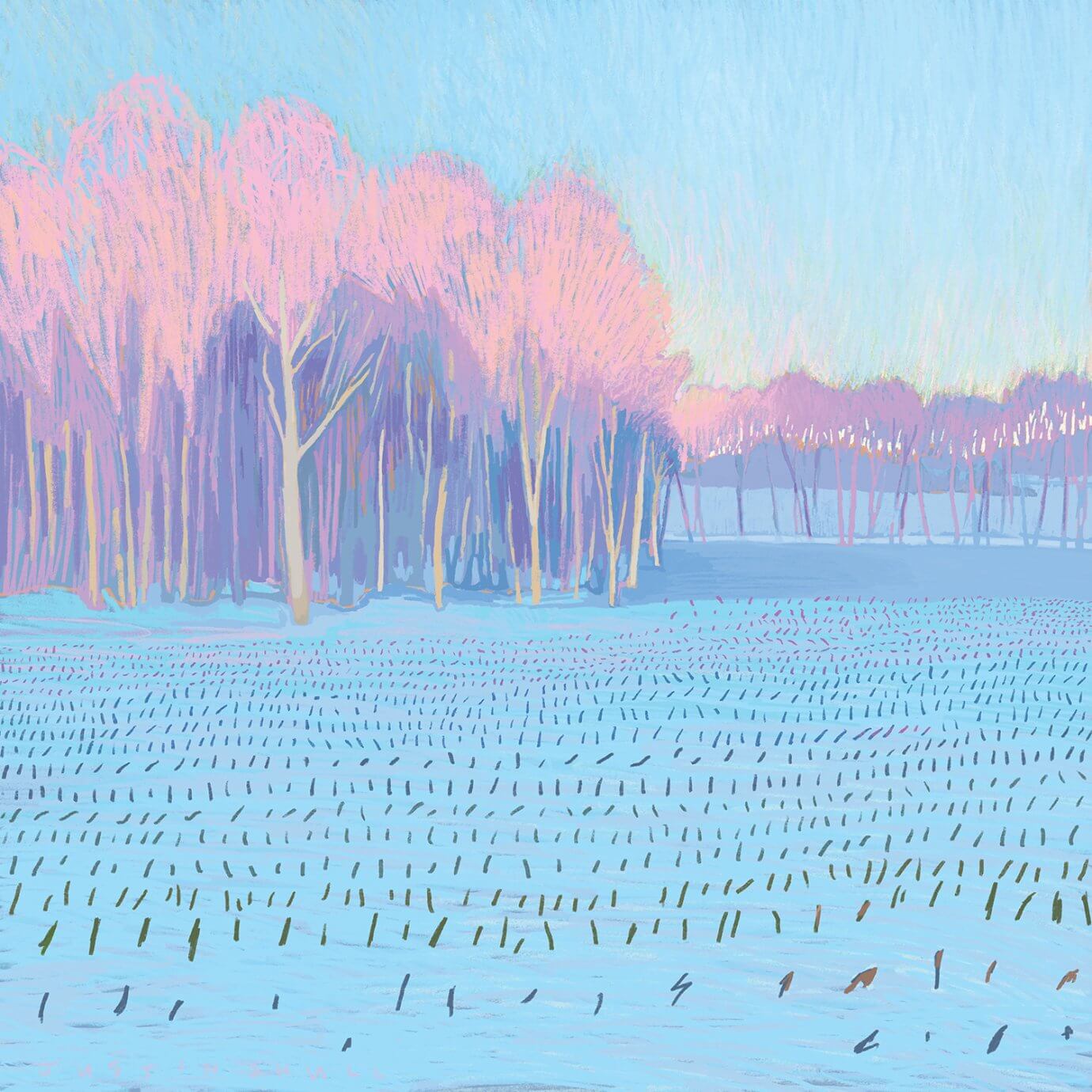 justin shull painting and digital art - pink trees and blue fields