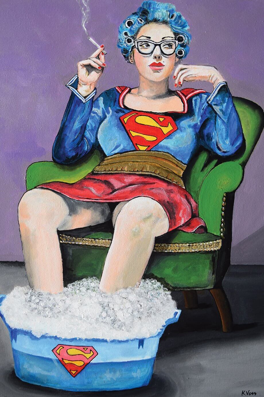 kristin voss painting - superwoman smoking cigarette