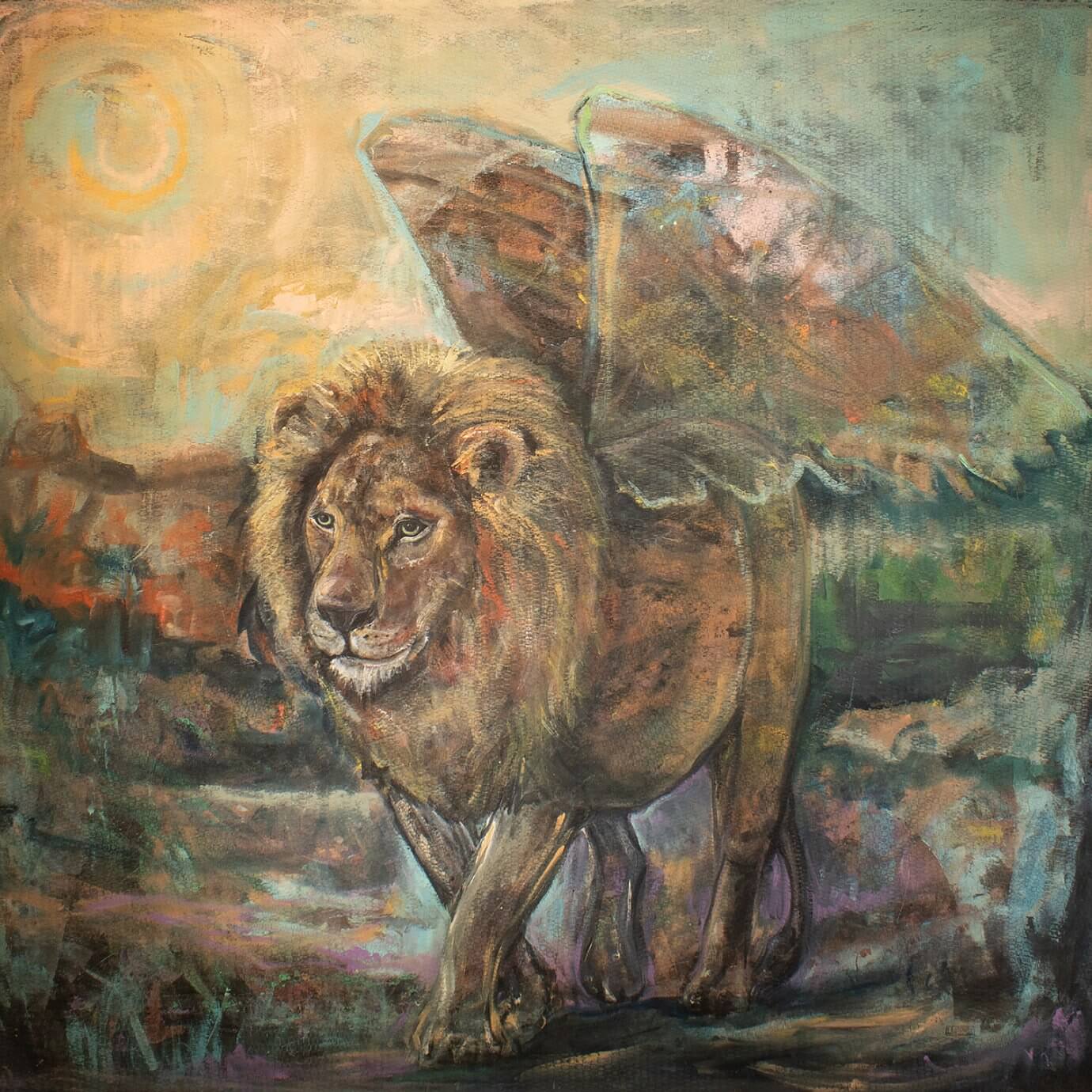 linda mitchell painting - lion with wings