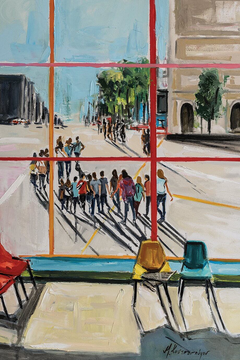 Marina Koutsospyrou painting - people walking in a city