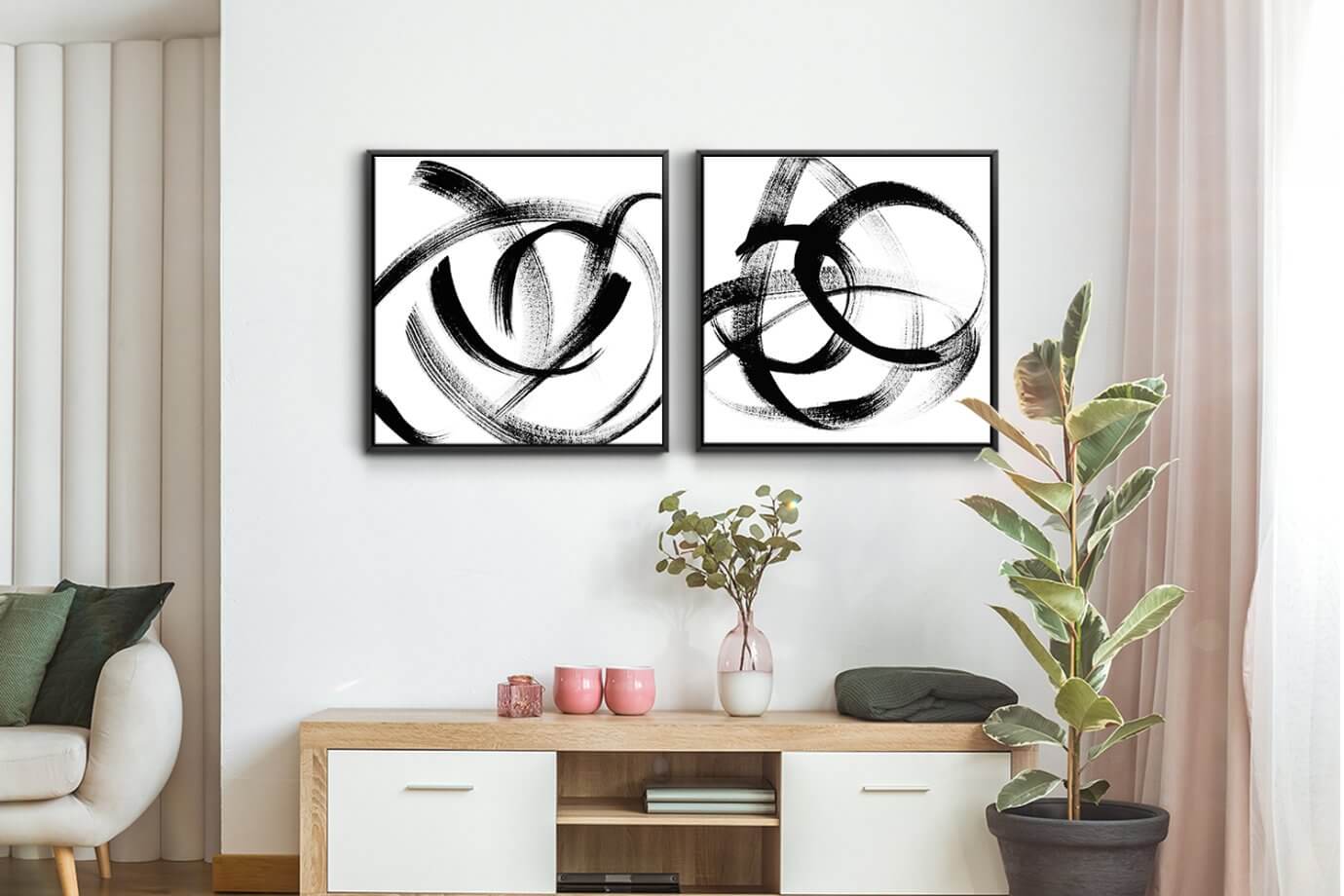 minimalist abstract art hanging in room
