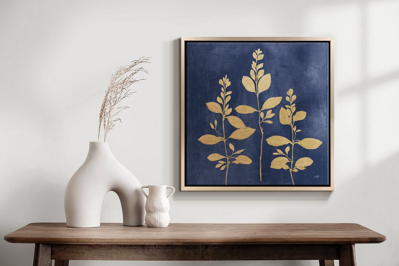 minimalist botanical art print with gold frame