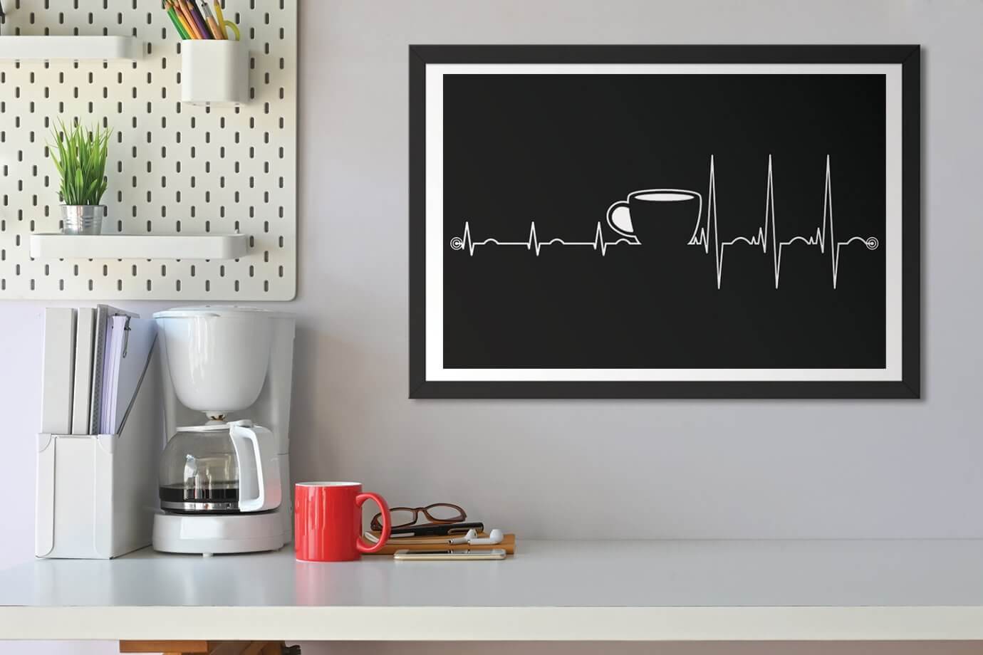 minimalist coffee artwork near coffee maker