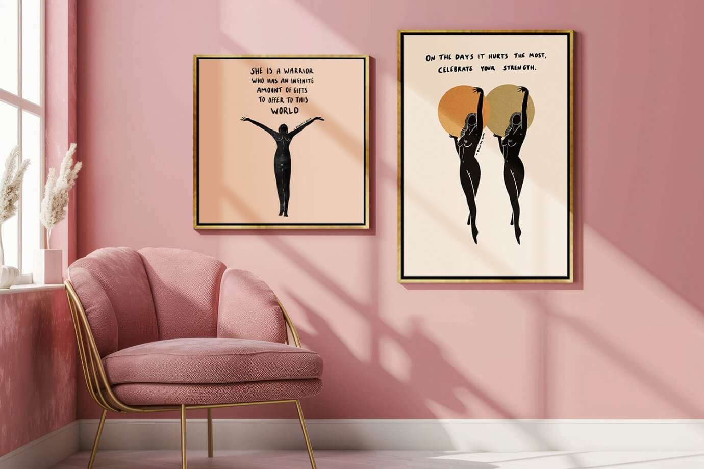 motivational women art in pink room